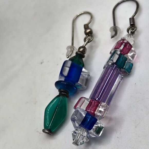 "5/$25" Mismatched Handmade Sterling Silver Bright Beaded Dangle Earrings - Picture 3 of 8